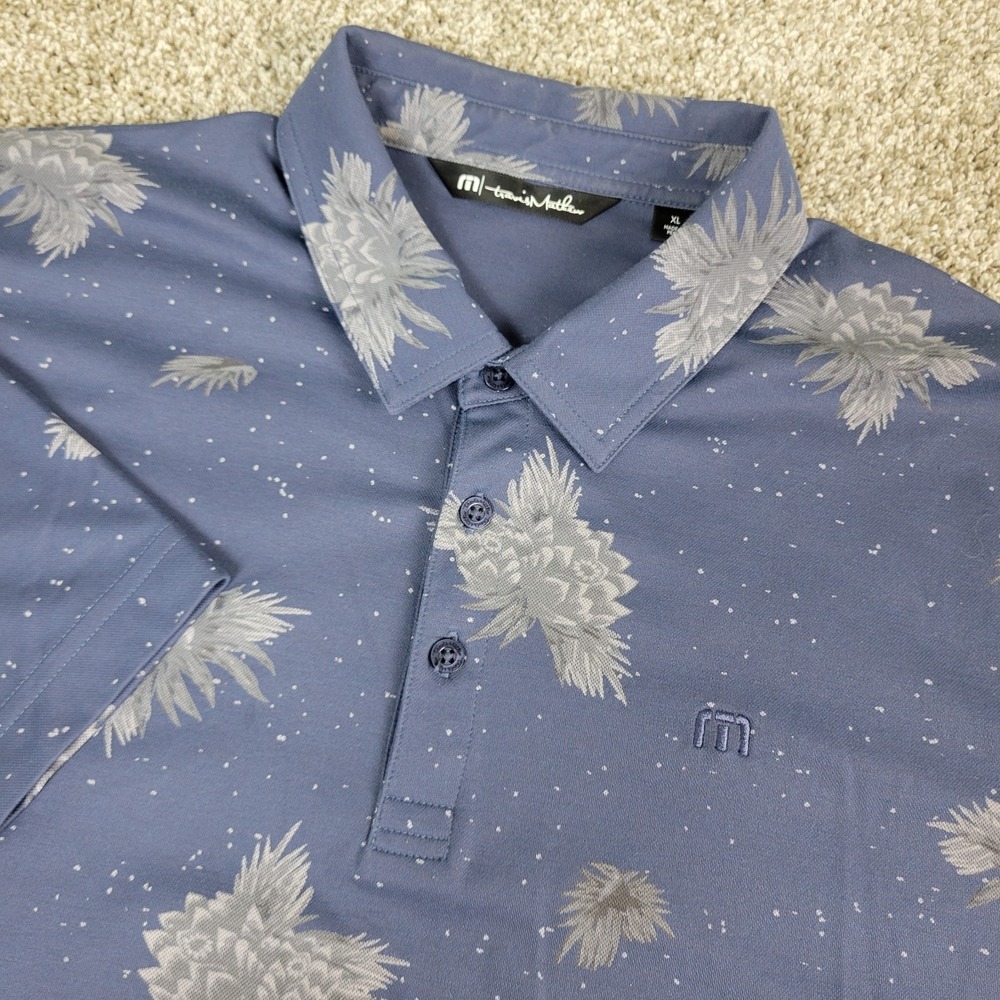 Travis Mathew Mens XL Gray AOP Floral Performance Stretch Golf Polo Short Sleeve